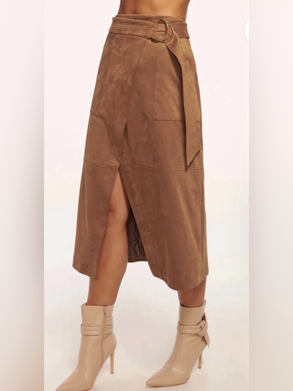 Ramy Brook Women’s faux Brown Suede A-Line Skirt with Belt sz 0